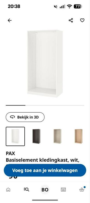 Nieuw in doos Pax kast met witte deuren 201 cm hoog 100 cm 