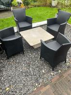 leuk tuinsetje 4 stoelen, Marmeren tafel (ook apart te koop), Tuin en Terras, Tuinsets en Loungesets, Ophalen, Gebruikt, Bijzettafel