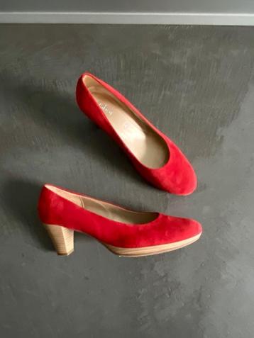 i547 Gabor maat 6,5=40 leren pumps schoenen hak rood leer beschikbaar voor biedingen