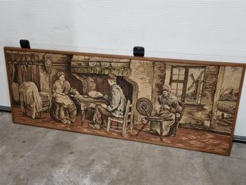 Vintage ingelijst geborduurd wandkleed, gobelin beschikbaar voor biedingen