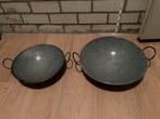 2 antieke grijs gewolkte emaille schalen/wokpannen, Antiek en Kunst, Antiek | Emaille, Ophalen of Verzenden