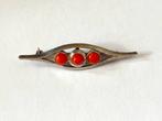 Vintage broche zilver bloedkoraal., Sieraden, Tassen en Uiterlijk, Antieke sieraden, Verzenden, Zilver, Broche, Met edelsteen