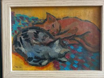 Schilderij twee slapende katten                    beschikbaar voor biedingen