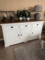 Crème wit dressoir met houten blad - 180cm, Ophalen, 150 tot 200 cm, Zo goed als nieuw, Met lade(s)