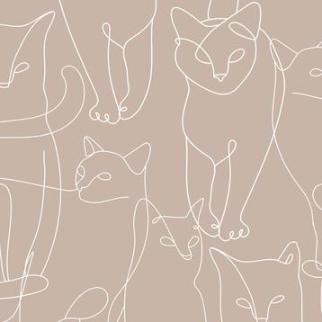 Katten behang Cat Line Art - Beige, poezen behang, Muurdeco beschikbaar voor biedingen