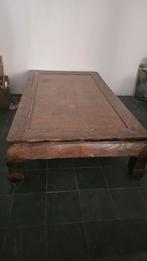 Grote houten salontafel met bamboe inleg, Huis en Inrichting, Tafels | Salontafels, Ophalen, Gebruikt, Overige materialen, 150 tot 200 cm