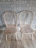 Set van 2 prachtige brocante houten Windsor Stoelen, Ophalen, Twee, Wit, Zo goed als nieuw