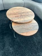 Railway grof teak salontafel set 2 stuks, Ophalen, 50 tot 100 cm, Rond, Zo goed als nieuw