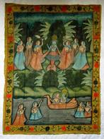 Oude handbeschilderde zijden (?) doek uit India, 121 x 96 cm, Ophalen of Verzenden
