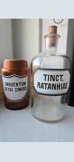 2 grote antieke apothekersflessen gebrandschilderde  etiket, Antiek en Kunst, Antiek | Glas en Kristal, Ophalen of Verzenden