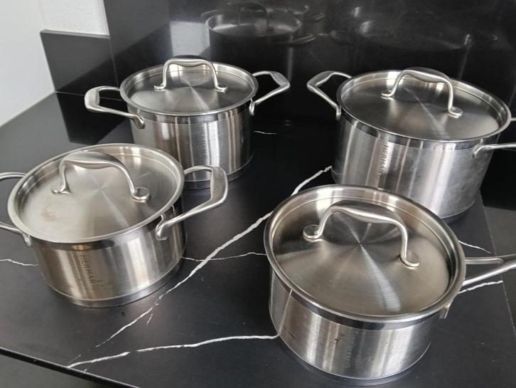 Pannenset, Huis en Inrichting, Keuken | Potten en Pannen, Gebruikt, Pannenset, Rvs, Ophalen