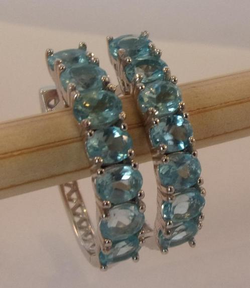 Nieuwe zilveren oorbellen met Apatiet edelsteen, Sieraden, Tassen en Uiterlijk, Oorbellen, Nieuw, Hangers, Zilver, Blauw, Met edelsteen