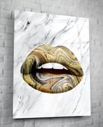 Glasposters - Lips Art / Golden Abstract Lips - 4 formaten, Nieuw, Foto of Poster, 100 tot 125 cm, Oorspronkelijke maker