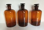 3 bruine apothekersflessen met hoge hals en dop, Antiek en Kunst, Ophalen of Verzenden