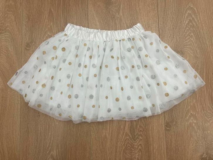 H&M stippen tule rok wit/goud/zilver maat 74, Kinderen en Baby's, Babykleding | Maat 74, Zo goed als nieuw, Meisje, Jurkje of Rokje
