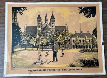 Schoolplaat Maastricht: Het Vrijthof met Sint Servaaskerk beschikbaar voor biedingen