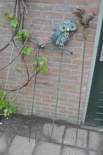 Tuindecoratie, tuinstekers, 3 stuks, vlinder, uil, haan, Tuin en Terras, Tuinwanddecoratie, Ophalen, Gebruikt