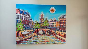 Schilderij Bakkersbrug Utrecht - Eveline Bouwkamp (150x120) beschikbaar voor biedingen