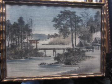 2 schilderijtjes Aziatrische kunst op stof ,Info gevraagd beschikbaar voor biedingen