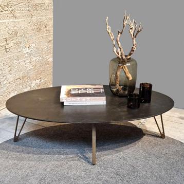 Antiek look bronzen ovale salontafel 