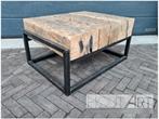 Salontafel oud eiken spoorbiels met stalen frame, Huis en Inrichting, Tafels | Salontafels, Metaal, Info@hout-art.nl, Nieuw, Industrieel