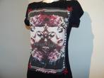 Philipp Plein shirt print voorkant met steentjes gaas rug S, Philipp plein, Verzenden, Zwart, Zo goed als nieuw