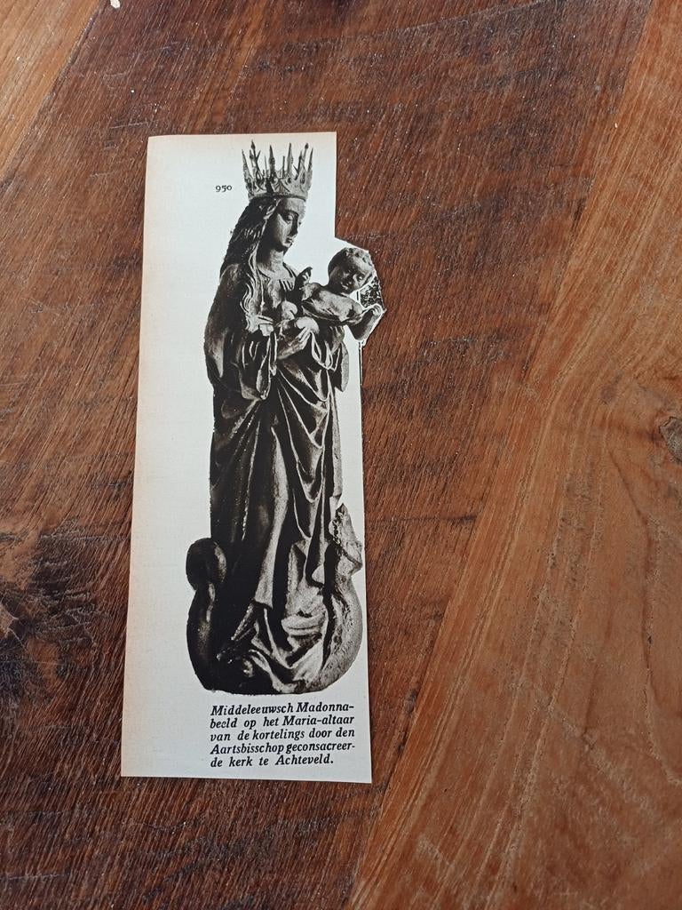 Knipsel Achterveld  Madonnabeeld 1933, Ophalen of Verzenden, 1920 tot 1940, Knipsel(s)