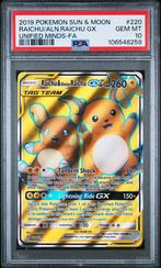 Pokemon Raichu & Alolan Raichu GX Full Art - PSA 10, Ophalen of Verzenden, Nieuw, Losse kaart, Foil