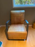 Stoel fauteuil van van Bommel cognac bruin leren bekleding, Ophalen, Zo goed als nieuw, 50 tot 75 cm, Leer