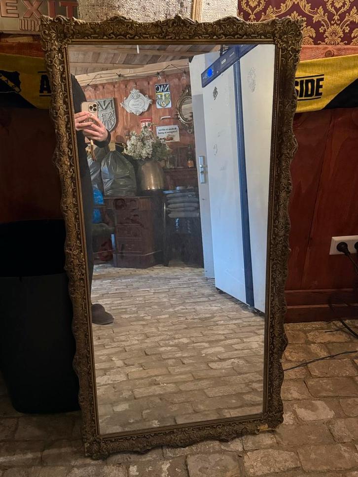 Antieke Spiegel met Gouden Frame, Antiek en Kunst, Antiek | Spiegels, 50 tot 100 cm, 150 tot 200 cm, Rechthoekig, Ophalen of Verzenden