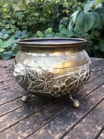 Antieke koperen Schaal met Leeuwenkoppen, Overige materialen, Gebruikt, Schaal, Rond