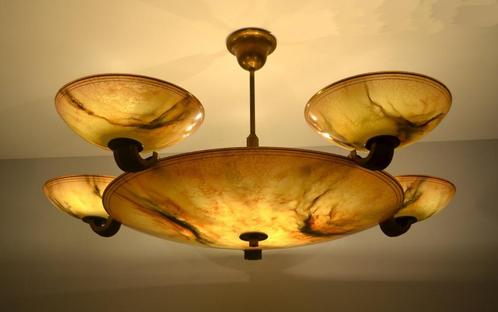 XXL 5-armige Art-Deco / Amsterdamse school lamp - 105 cm !!!, Huis en Inrichting, Lampen | Hanglampen, Gebruikt, 50 tot 75 cm