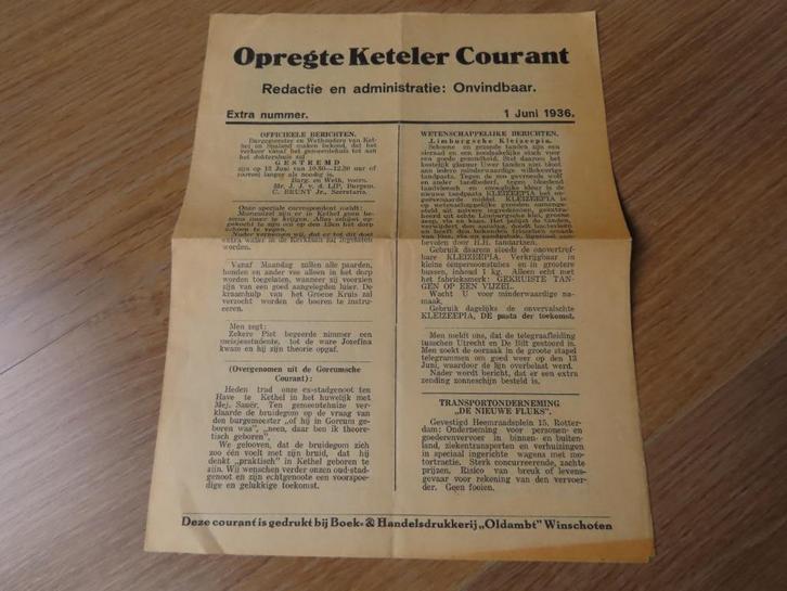 Opregte Keteler Courant, extra nummer 1 juni 1936, Oldambt, Boeken, Tijdschriften en Kranten, Gelezen, Krant, Verzenden