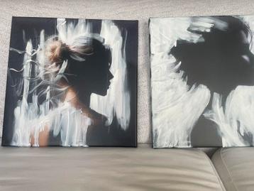 Set van 2 abstracte portretten (40x40cm) beschikbaar voor biedingen