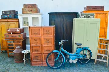 Brocante/Landelijke set houten kledingkasten, zandkleur - afbeelding 7