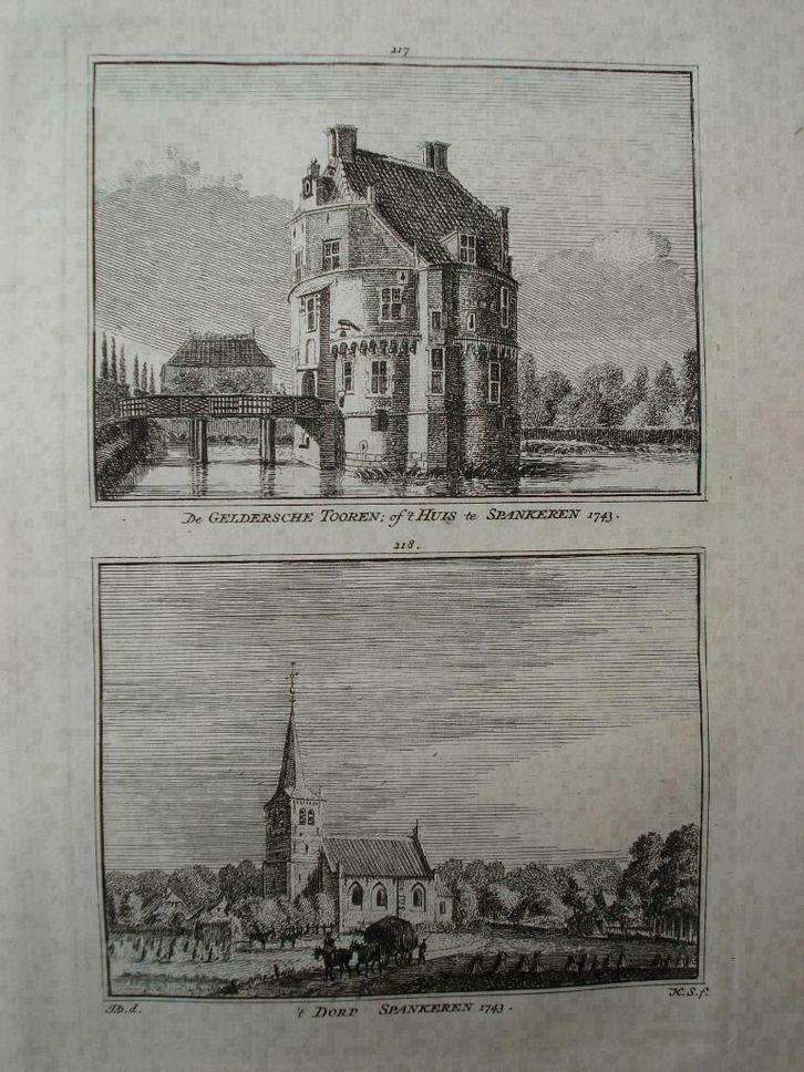 217-218 / Spankeren  Geldersche Toren Kopergravure 1750, Antiek en Kunst, Kunst | Etsen en Gravures, Ophalen of Verzenden