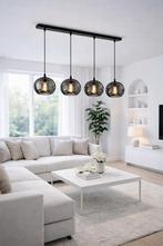Zwarte Design Hanglamp 4-Lichts Rookglas LED E27 Modern Luxe, Huis en Inrichting, Lampen | Hanglampen, Nieuw, Ophalen of Verzenden