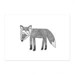 Poster Wolf vos A4 kinderkamer babykamer zwart-wit tekening, Verzenden, A4 of kleiner, Rechthoekig Liggend, Nieuw