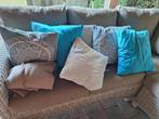 6 sierkussens zeegroen blauw kussens kussentjes, Ophalen, Gebruikt, Blauw, Vierkant