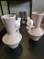 2 vaasjes met vogeltje 14 cm hoog, Huis en Inrichting, Overige kleuren, Ophalen of Verzenden, Minder dan 50 cm, Glas