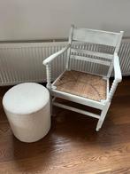 Brocante stoel, whitewash, rieten zitting, Ophalen, Gebruikt, Bruin, Eén