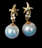 Nieuw! 18K goud Akoya parels diamanten oorbellen, Nieuw, Ophalen of Verzenden, Met edelsteen, Knopjes of Stekers
