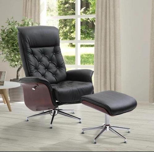 relaxstoel met kruk zwart NİEUW İN DOOS, Huis en Inrichting, Bureaustoelen, Nieuw, Zwart, Ophalen of Verzenden