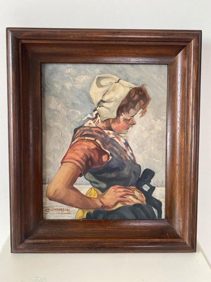 Oud schilderij: Portret van een boerenmeisje, Antiek en Kunst, Kunst | Schilderijen | Klassiek, Ophalen of Verzenden