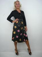 *Abfab Vintage Zwarte Jurk met Bloemen 40*, Maat 38/40 (M), Zwart, Ophalen of Verzenden, Zo goed als nieuw