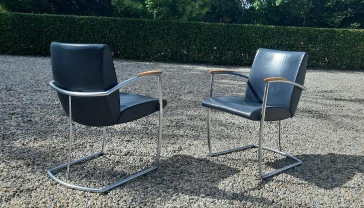 Set  vintage Nomada fauteuils  antraciet kalfsleer, Huis en Inrichting, Fauteuils, Zo goed als nieuw, 50 tot 75 cm, Minder dan 75 cm