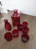 Vintage Rode Glazen Set - Karaaf, Vaas & Houders, Antiek en Kunst, Antiek | Glas en Kristal, Ophalen of Verzenden