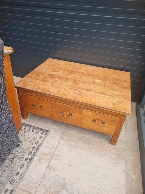 Teakhouten Salontafel met Lades, Huis en Inrichting, Tafels | Salontafels, Gebruikt, Minder dan 50 cm, 100 tot 150 cm, 100 tot 150 cm