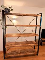 Mangohout Boekenkast/Wandkast - Zwart Staal, Huis en Inrichting, Ophalen, Met plank(en), 200 cm of meer, 150 tot 200 cm