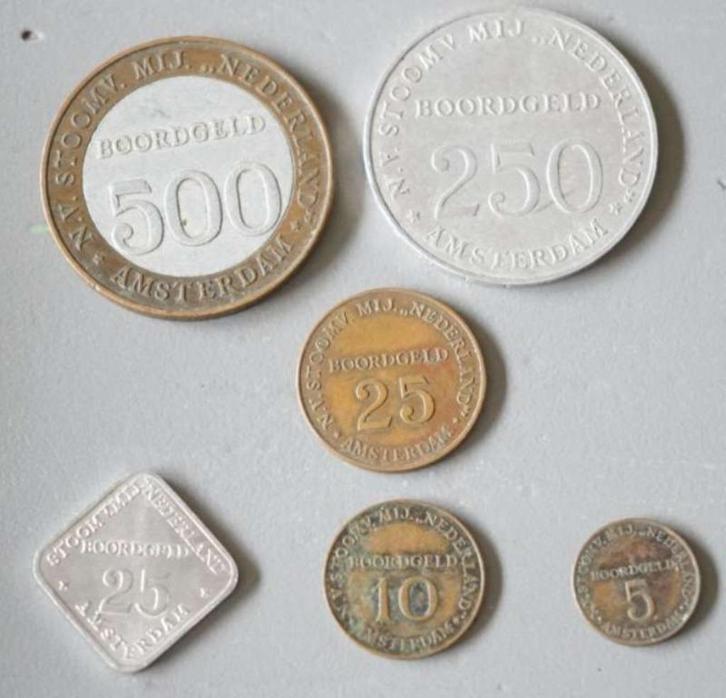 Set boordgeld van de Stoomvaart Maatschappij Nederland, Postzegels en Munten, Penningen en Medailles, Overige materialen, Nederland